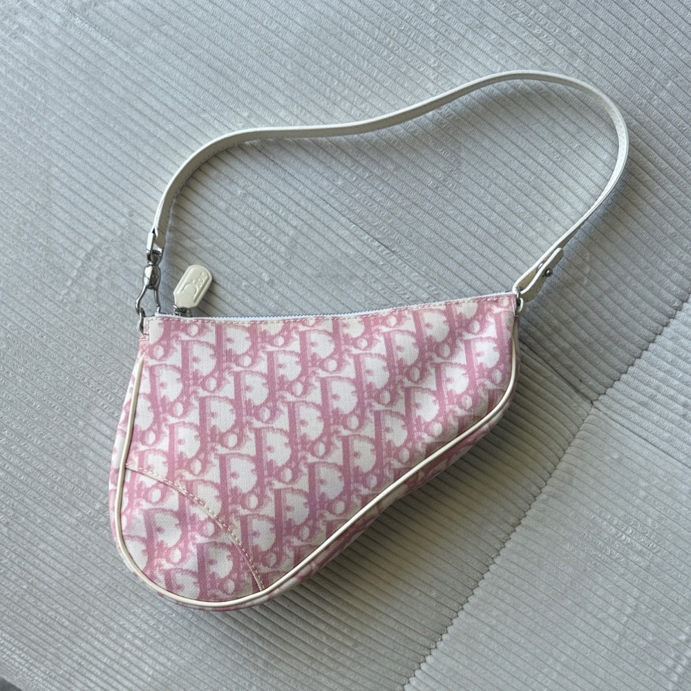 Authentic Dior Pink Monogram Saddle Shoulder Bag